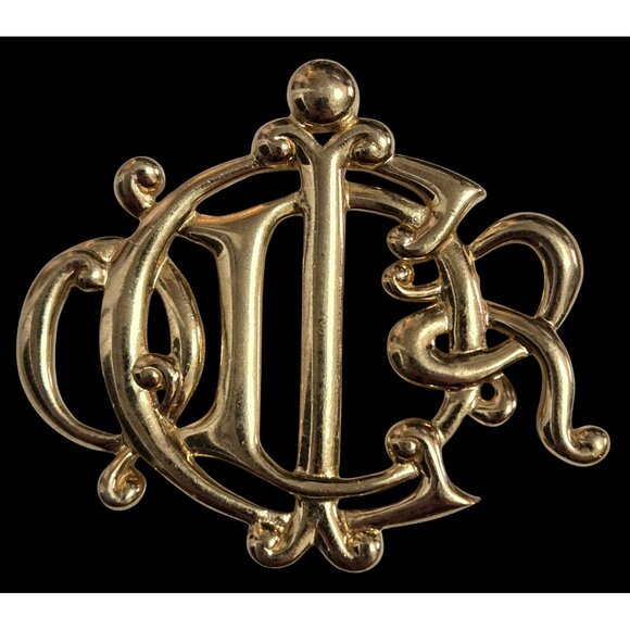 Vintage Christian Dior Gold Insignia Crest Monogram Logo Brooch Pin FOR REPAIR - Picture 1 of 8
